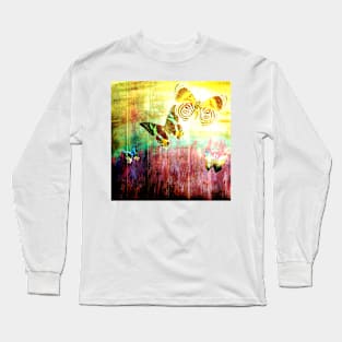 Butterflies on Wooden Fence - Red Tones Long Sleeve T-Shirt